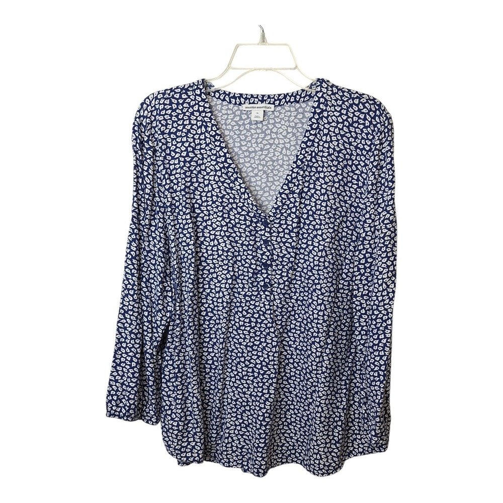 Amazon‎ Essentials Popover Tunic Top Womens XL Blue White Long Sleeve Viscose
